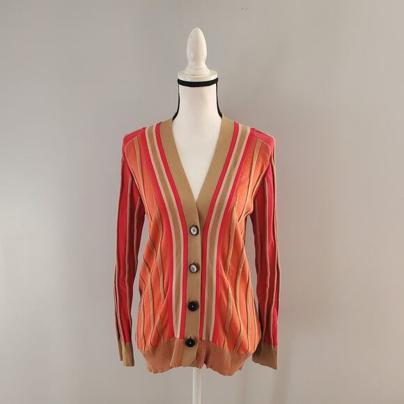 Jen Kao Women's Silk Blend Striped Ribbed Cardigan Size M - Picture 1 of 10